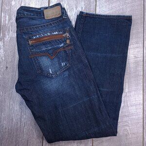Guess Jeans Mens 33x34 Rebel Straight Leg Dark Distressed Blue Denim Pants
